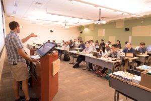 Participants in the q-bio Summer School at Colorado State University participate in a breakout session lecture, June 5, 2017.